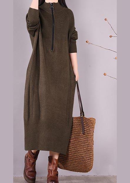 Chic Chocolate Dresses Zippered Pockets Maxi Spring Dress - Omychic