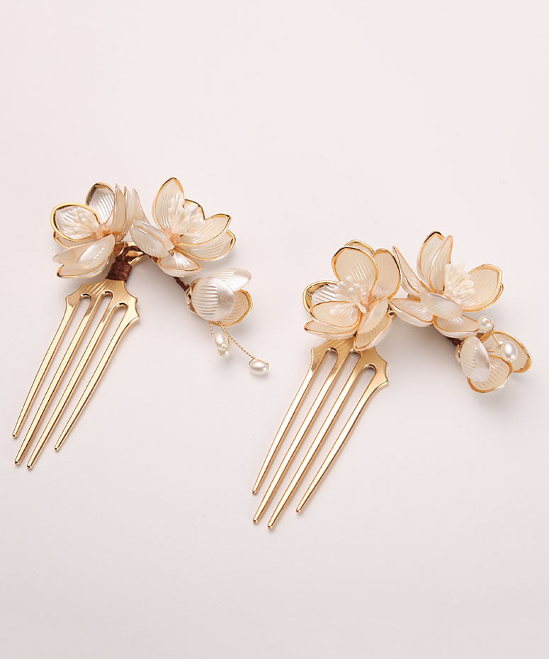 Chic Gold A Pair Alloy Acrylic Pearl Lotus Hairpin