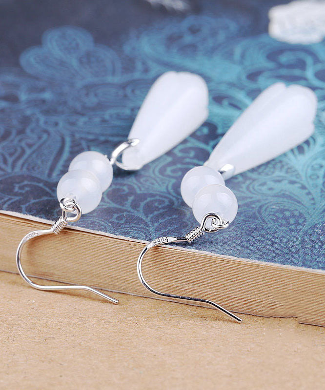 Chic White Sterling Silver Jade Sphericity Water Drop Drop Earrings