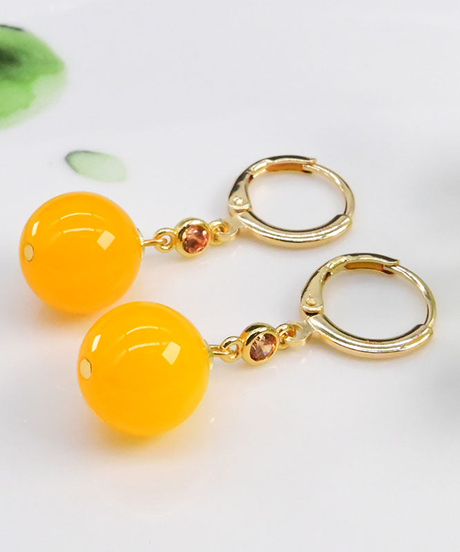 Chic Yellow 14K Gold Crystal Chalcedony Drop Earrings