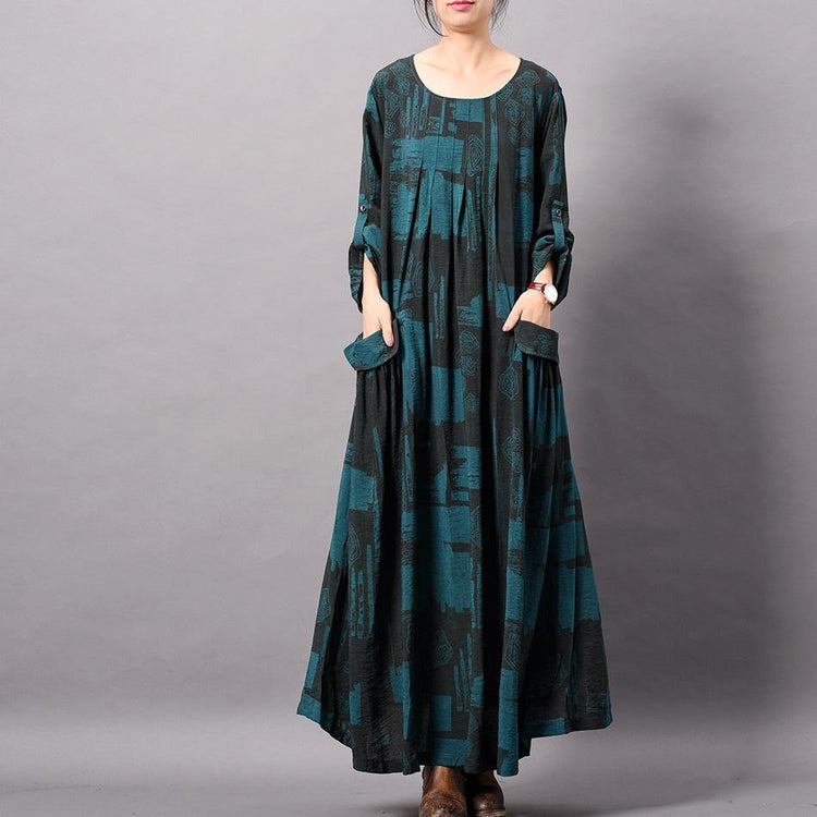 Chic o neck pockets chiffon dresses 2019 Catwalk blue black Maxi Dress spring - Omychic