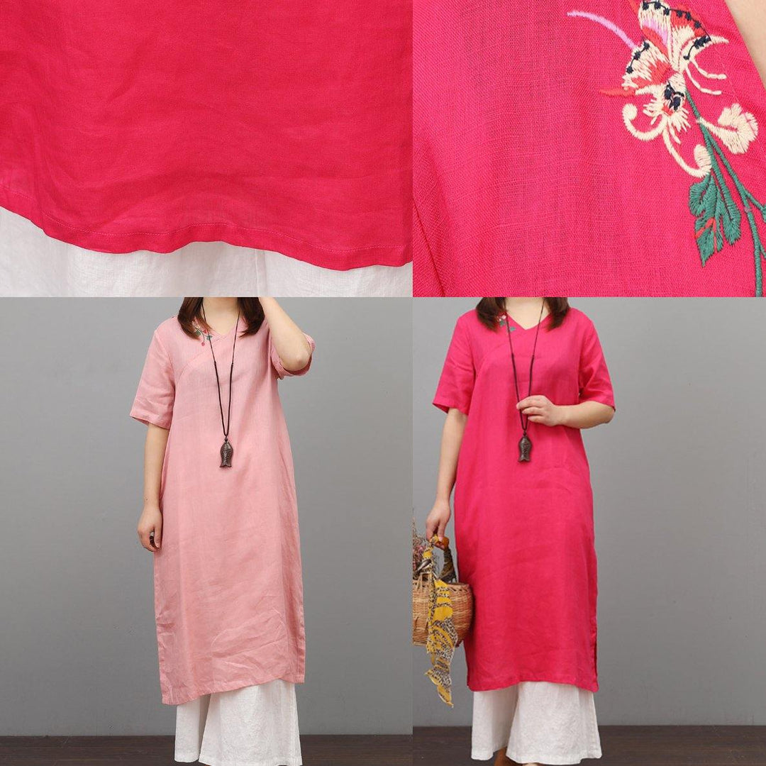 Chic v neck linen outfit Inspiration rose Dresses summer - Omychic