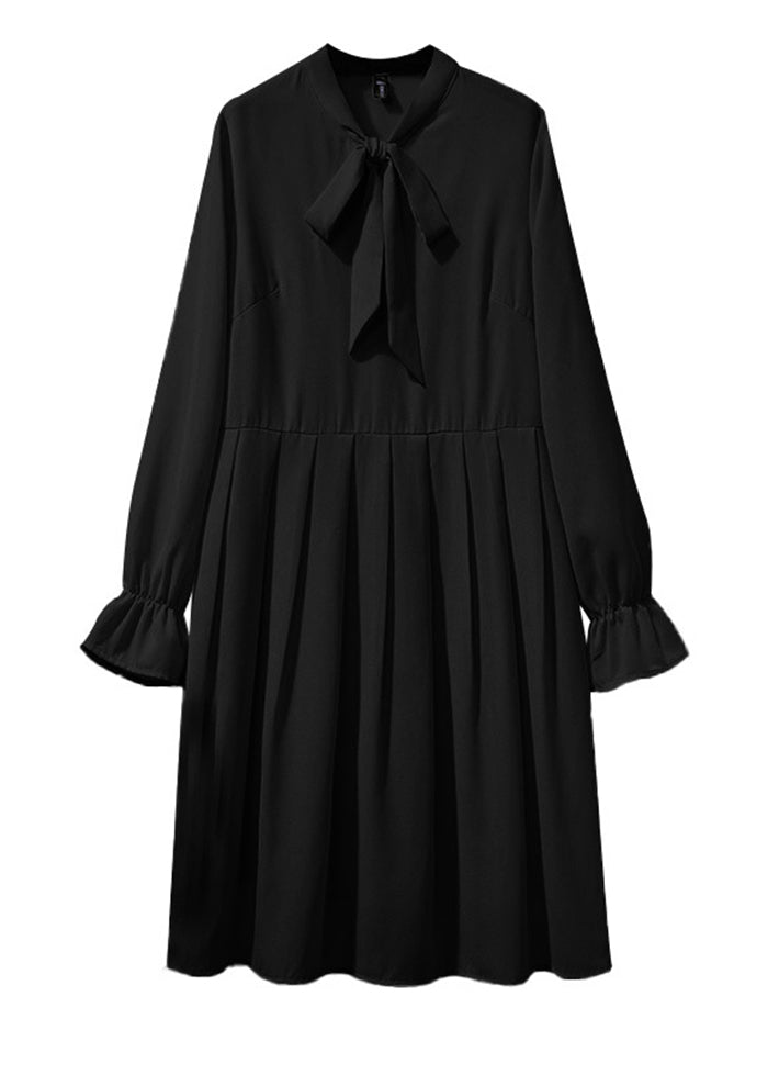 Classy Black Bow Slim Fit Chiffon Robe Dresses Fall