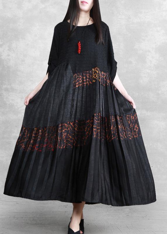 Classy Black Print Outfit O Neck Patchwork Dresses - Omychic