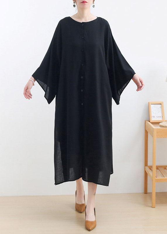 Classy Black side Open Cotton Dress long Shirts Fall Dress - Omychic