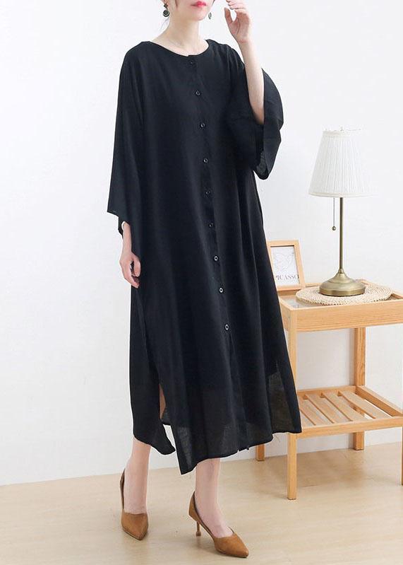 Classy Black side Open Cotton Dress long Shirts Fall Dress - Omychic