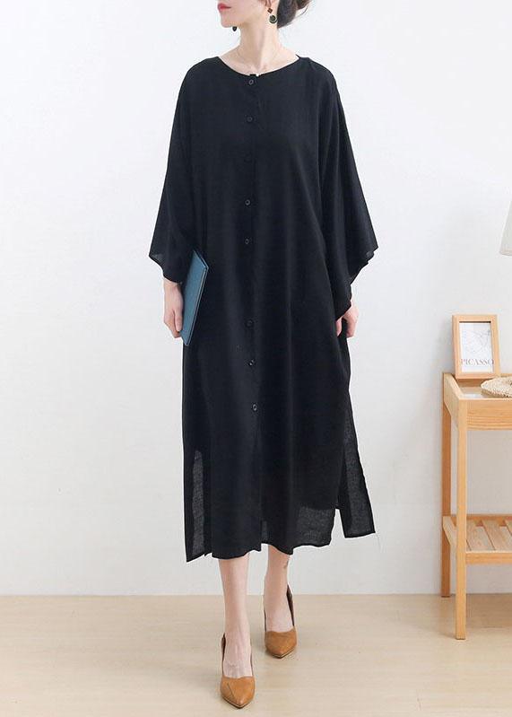 Classy Black side Open Cotton Dress long Shirts Fall Dress - Omychic