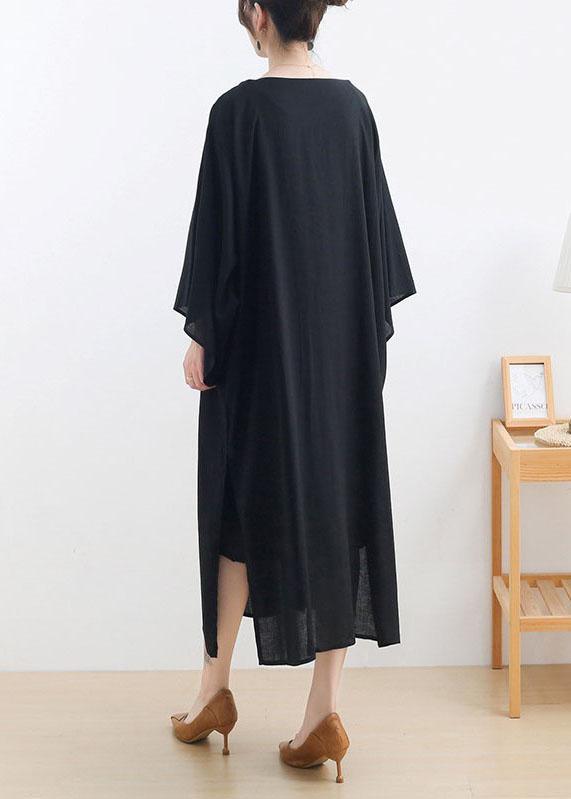 Classy Black side Open Cotton Dress long Shirts Fall Dress - Omychic