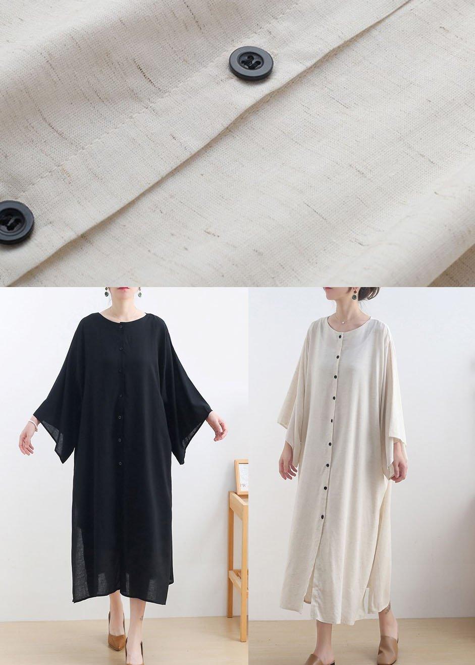 Classy Black side Open Cotton Dress long Shirts Fall Dress - Omychic