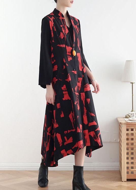 Classy Mulberry Print Peter Pan Collar Button Waistcoat Long Dress Fall Cotton Dress - Omychic