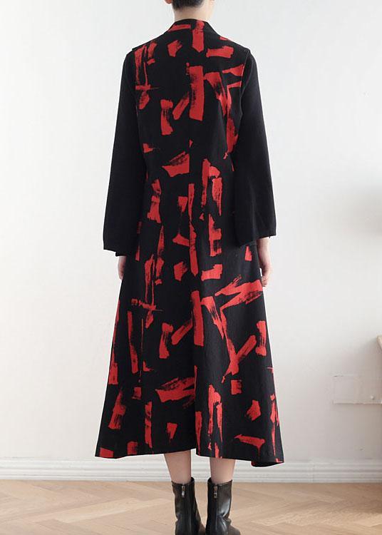 Classy Mulberry Print Peter Pan Collar Button Waistcoat Long Dress Fall Cotton Dress - Omychic