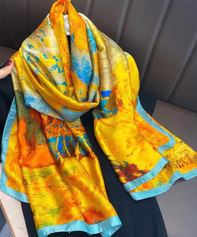 Classy Yellow Paintings Style Versatile Silk Scarf