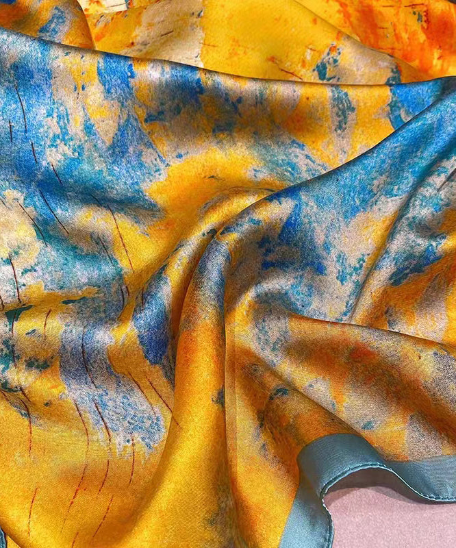 Classy Yellow Paintings Style Versatile Silk Scarf