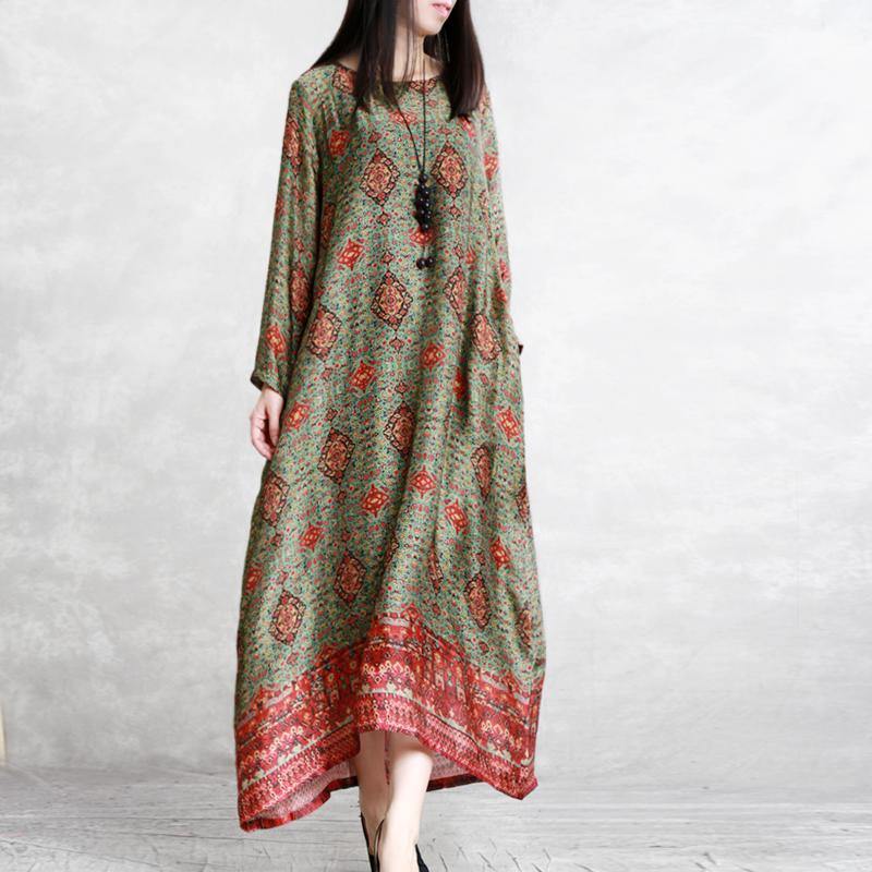 Classy long sleeve  silk clothes Indian Shape green Traveling Dresses prints - Omychic