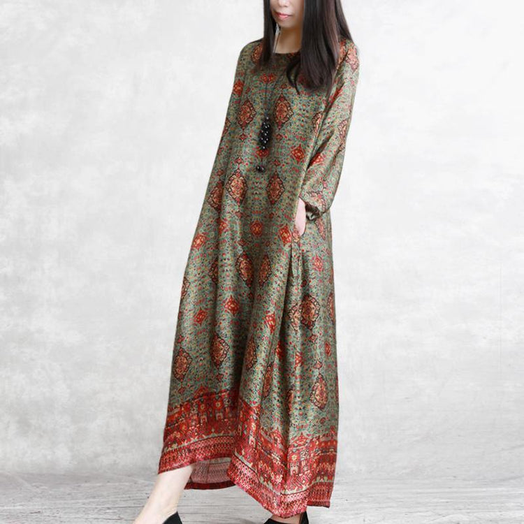 Classy long sleeve  silk clothes Indian Shape green Traveling Dresses prints - Omychic