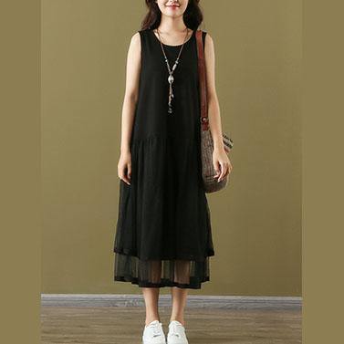 Classy o neck Sleeveless tulle cotton Tunics Neckline black Maxi Dress summer - Omychic