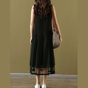 Classy o neck Sleeveless tulle cotton Tunics Neckline black Maxi Dress summer - Omychic