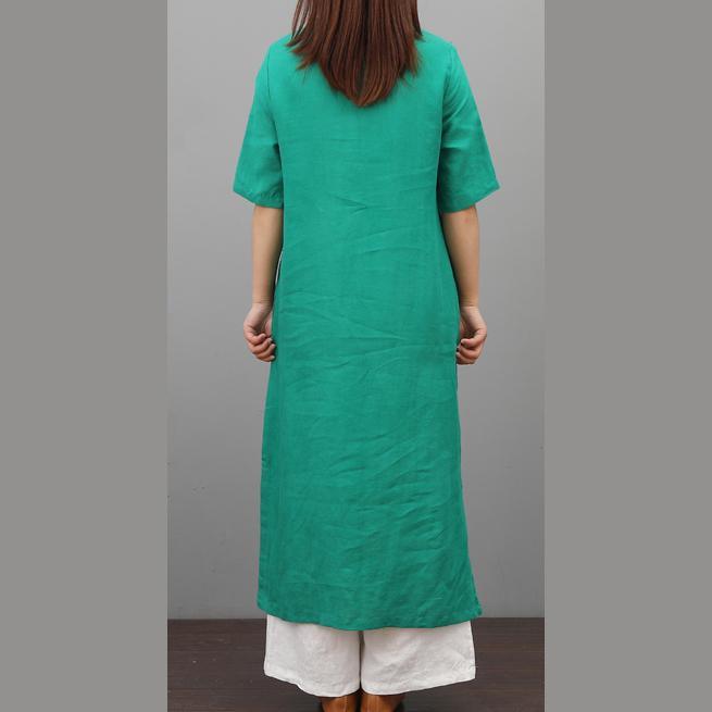 Classy side open linen dresses Fashion Ideas green Dress summer - Omychic