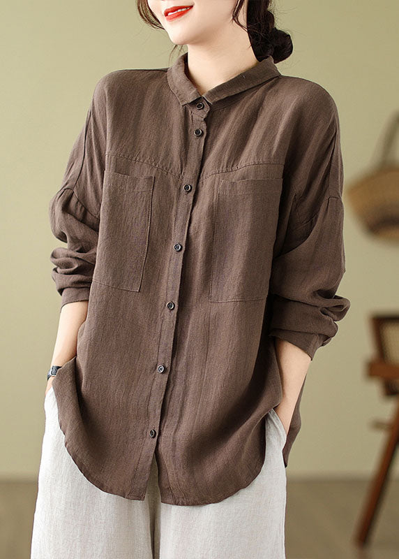 Coffee Peter Pan Collar Cozy Shirts Fall