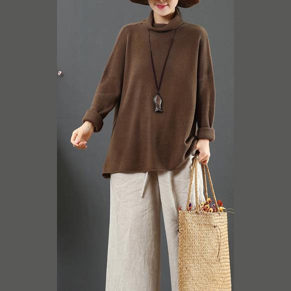 Comfy brown crane tops fall fashion high neck knit tops - Omychic