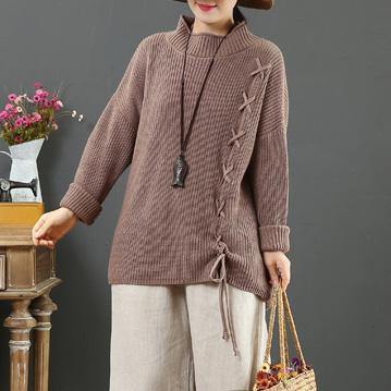 Comfy khaki sweater tops drawstring fall fashion winter knit tops - Omychic