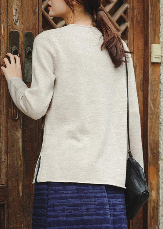 Cozy Nude Embroidery Knitted T Shirt V Neck Trendy Plus Size Spring Knitted Blouse - Omychic