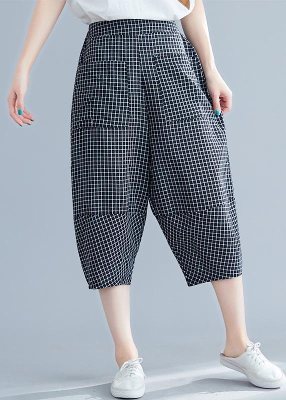 DIY Black Plaid Harem Pants Trousers Summer Cotton Linen - Omychic