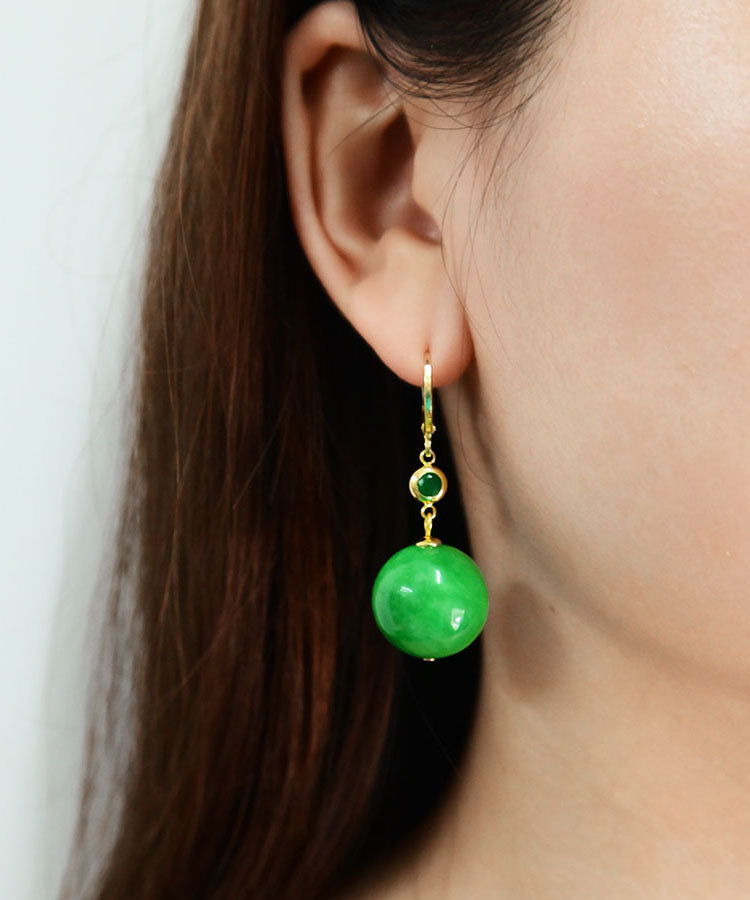 DIY Green 14K Gold Jade Circular Drop Earrings