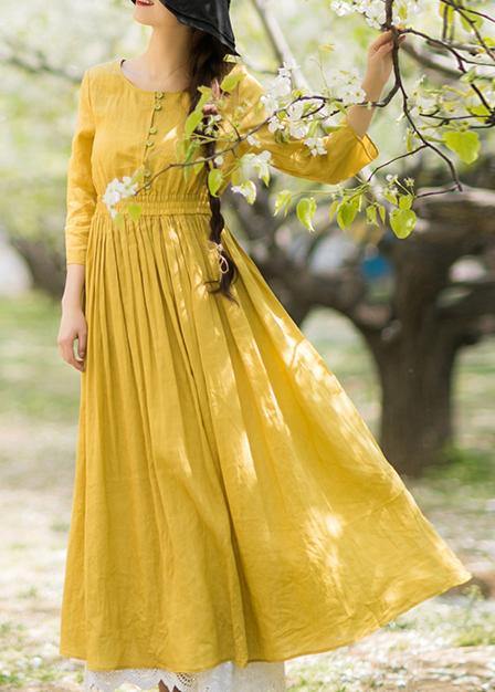 DIY Yellow Outfit O Neck Half Sleeve Loose Spring Dresses - Omychic