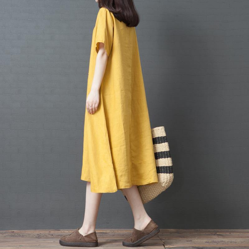 DIY o neck cotton Wardrobes Tunic Tops yellow Robe Dress summer - Omychic