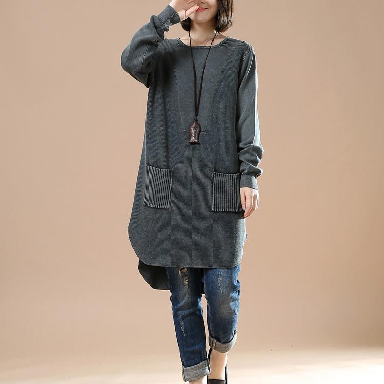 Deep gray long women sweaters oversized pullover blouse - Omychic