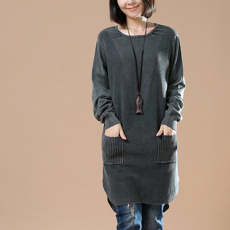 Deep gray long women sweaters oversized pullover blouse - Omychic
