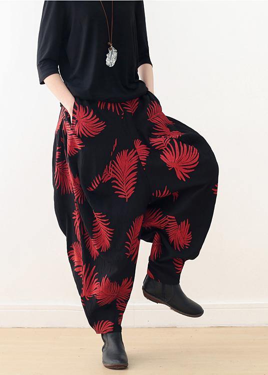 Diy Red Print Harem Cotton Pants - Omychic