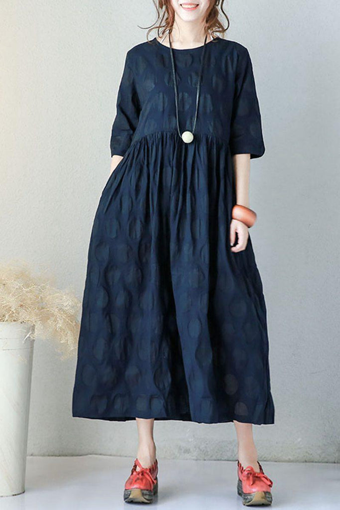 Blue Plus Size Casual Cotton Linen Dresses For Women – Omychic