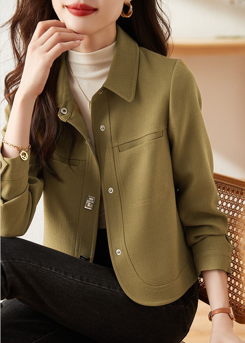 Elegant Green Peter Pan Collar Slim Fit Cotton Coats Fall