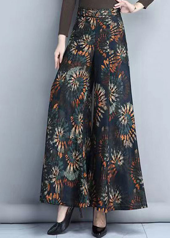 Elegant Ink Print Loose Elastic Waist Wide Leg Pants