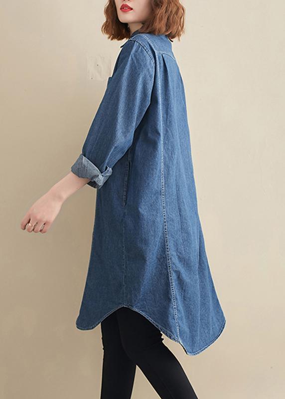 Elegant Lapel Patchwork Top Pattern Denim Blue Top - Omychic