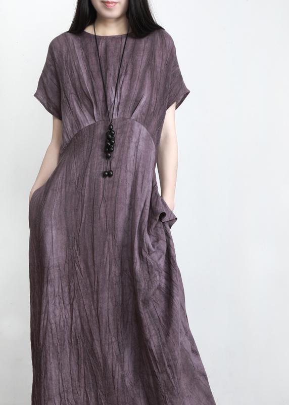 Fashion Purple Pockets Linen Batwing Sleeve Summer Robe Dresses - Omychic