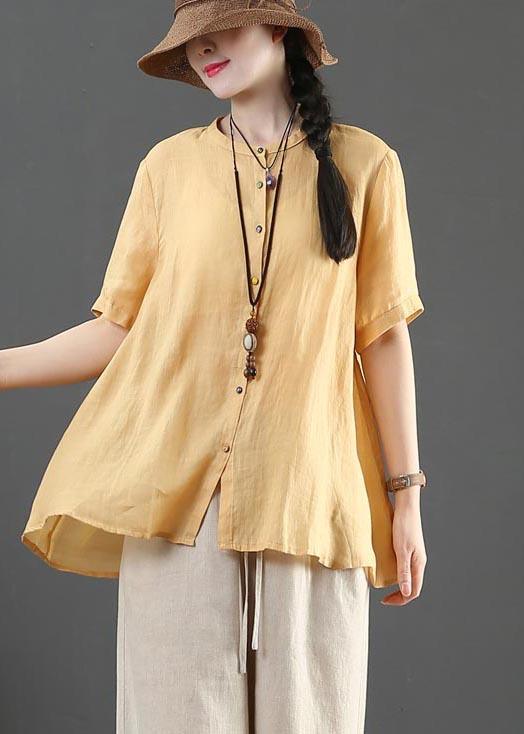 Fashion Yellow Loose Linen Summer Shirt Tops - Omychic