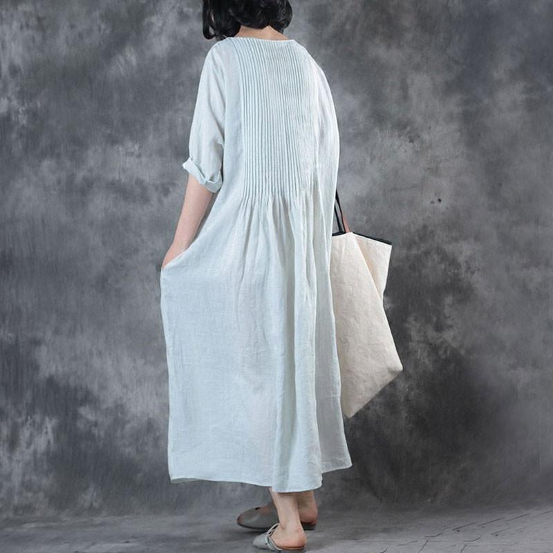 Solid white summer women linen dress plus size cotton sundress – Omychic