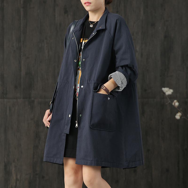 Fine navy Coats casual coat fall coat big pockets - Omychic