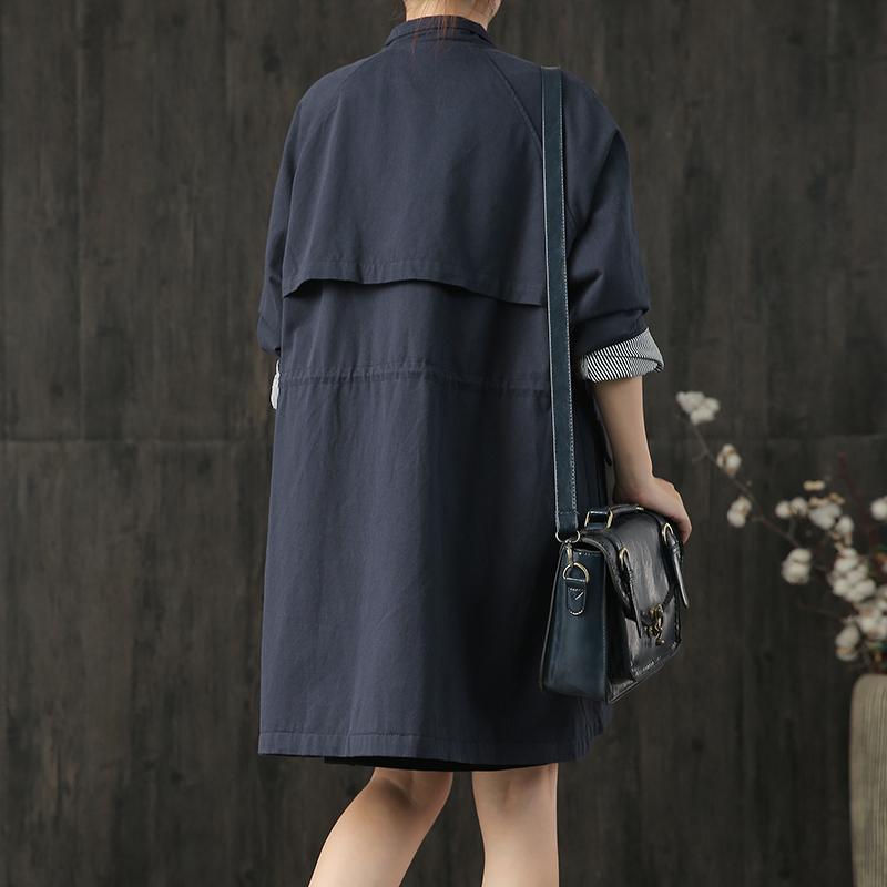 Fine navy Coats casual coat fall coat big pockets - Omychic