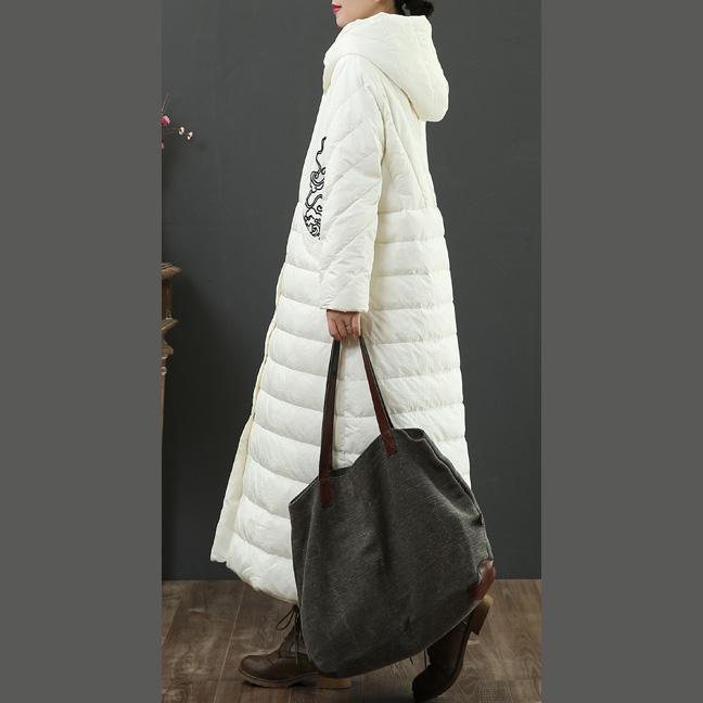 Fine white coats trendy plus size winter jacket embroidery hooded winter outwear - Omychic