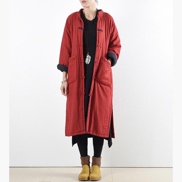 Fine red quilted coat plus size clothing cotton coat Casual side open cardigans Chinese Button - Omychic