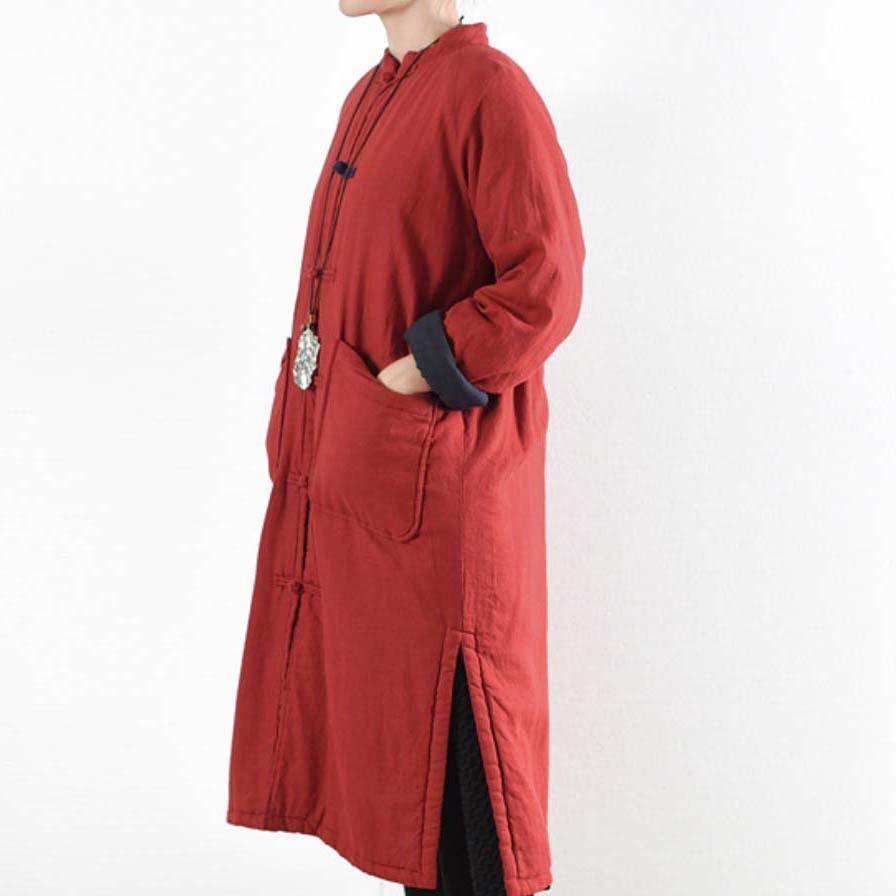 Fine red quilted coat plus size clothing cotton coat Casual side open cardigans Chinese Button - Omychic