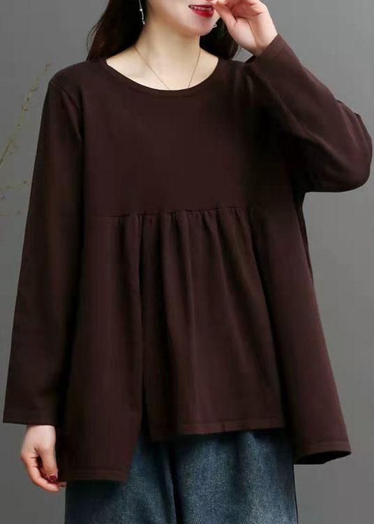 French Chocolate O-Neck asymmetrical design Fall Knit Sweater - Omychic