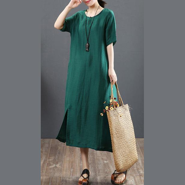 French Blackish Green Tunics O Neck Embroidery Robe Spring Dresses ...