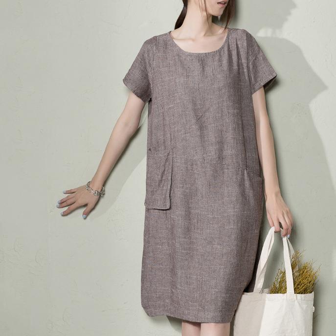 Gray natural linen sundress oversize summer linen maxi dresses plus size caftan - Omychic