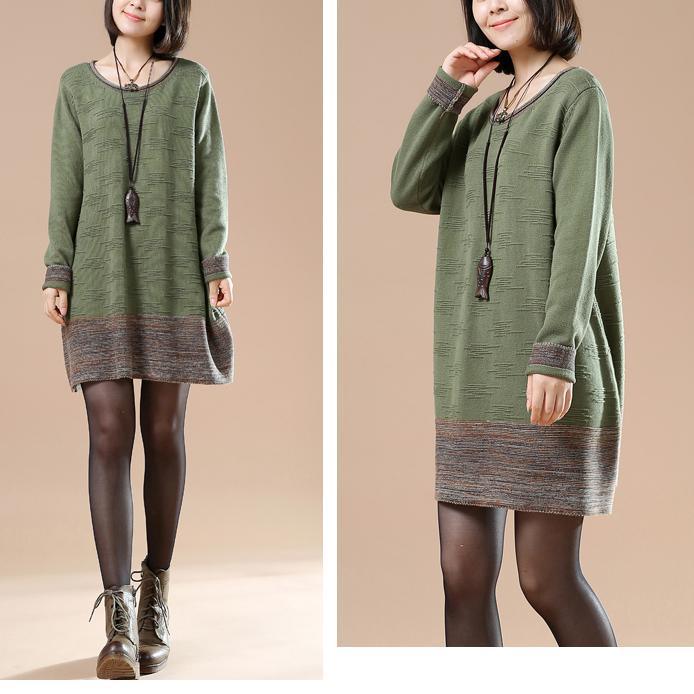 Green jacquard women knit sweaters plus size - Omychic
