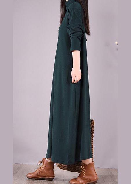 Handmade Blackish Green Embroidery Clothes High Neck Cinched Robes Spring Dresses - Omychic